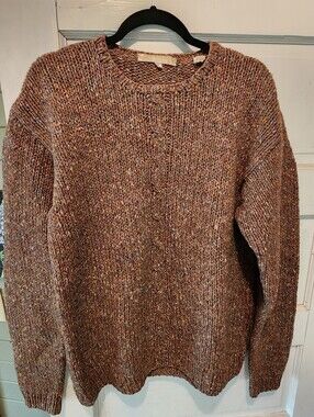 Vintage Perry Ellis Brown Multicolor Speckled Hand Knitted Wool Sweater